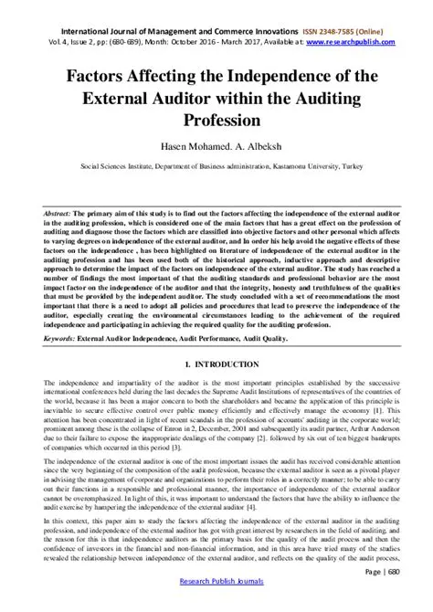 Analysis of Factors Affecting Auditor Independence