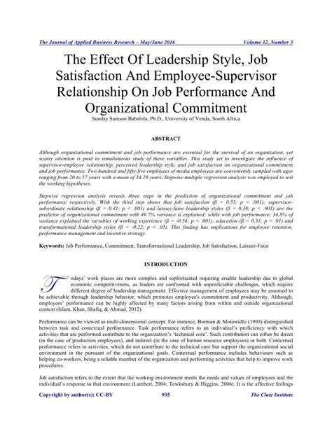Investigate the effect of leadership style on other factors that influence employee performance