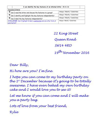 Key Features of an Informal Letter