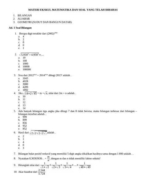Materi Matematika yang Dibahas