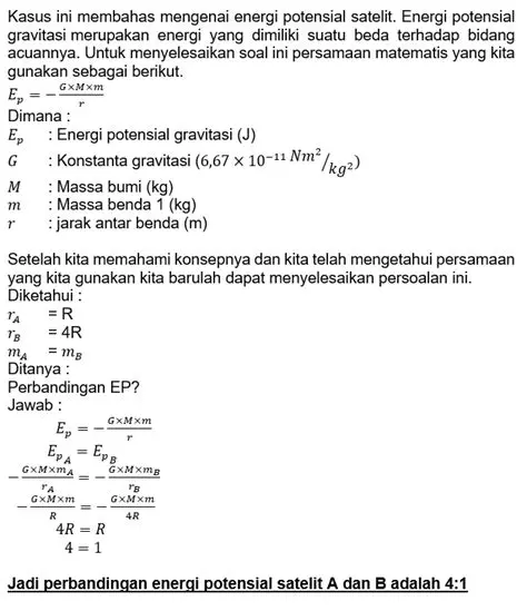 Perbandingan Energi Potensial Satelit A dan B