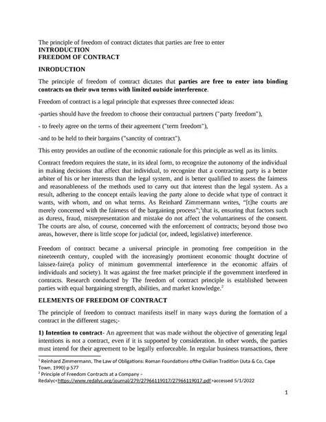 The Principle of Freedom of Contract and the Principle of Balance
