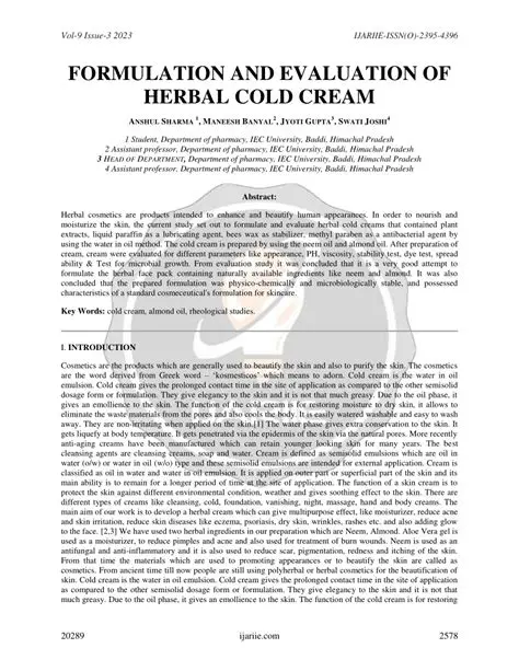 The Process of Formulation and Evaluation of Citronella Oil Cream